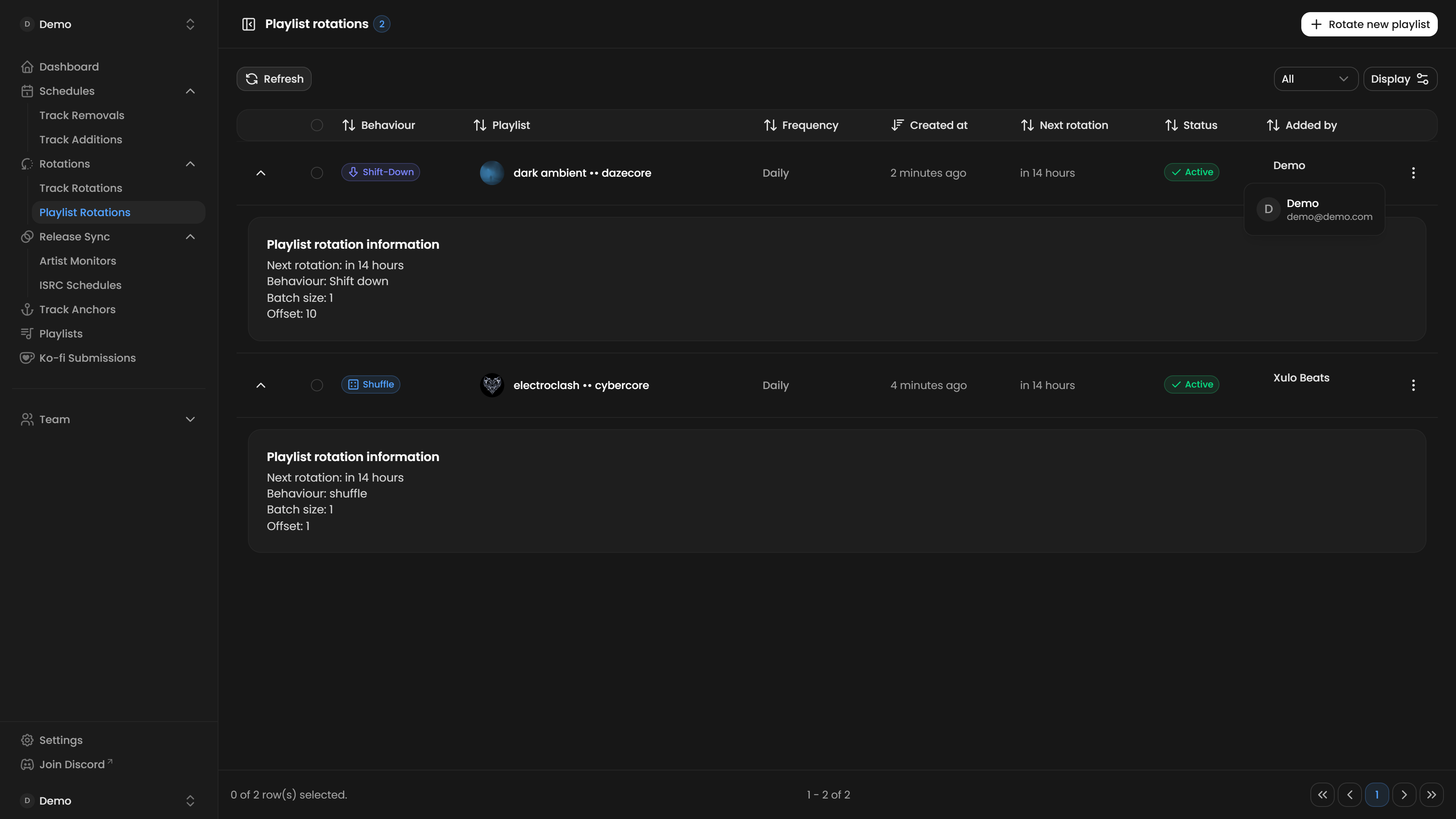 Playlist rotation screenshot